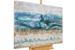 Tableau peint à la main Layers of Ages Beige - Bleu - Bois massif - Textile - 100 x 75 x 4 cm