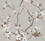 Papier peint Barrière de fleurs Gris Marron - Gris - Blanc