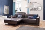 Ecksofa YORK Leder chocolate Relaxfunkt. Ecke davorstehend links - Schwarz