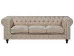 Canapé 3 places CHESTERFIELD Beige - Chêne foncé - 222 x 78 x 85 cm - Textile