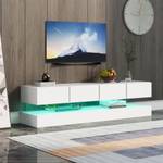 Buffet TV LED avec portes Neptunus Ⅳ Blanc - Bois manufacturé - Métal - 130 x 25 x 33 cm