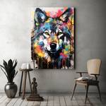 Leinwandbild Bunter-Wolf 6 Blau - Holzwerkstoff - Textil - 70 x 105 x 2 cm