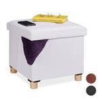 Pouf de rangement en similicuir Marron - Blanc - Bois manufacturé - Matière plastique - 37 x 35 x 37 cm