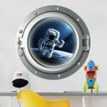 Wandtattoo 3D Bullauge Astronaut Weltall 120 x 120 cm