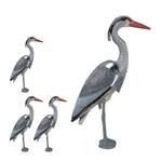 4 x Gartenfigur Reiher Schwarz - Grau - Rot - Kunststoff - 13 x 74 x 17 cm