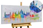 Acrylbild Budapest Skyline Silhouette Grau - Massivholz - Textil - 120 x 60 x 4 cm