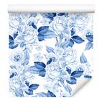TAPETE Rosen Blumen Blätter Gemalt Motiv Blau - Weiß - Papier - 53 x 1000 x 1000 cm