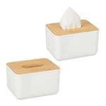 Lot de 2 boîtes à lingettes couvercle Marron - Blanc - Bambou - Matière plastique - 17 x 10 x 13 cm