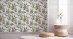 Papier Peint FEUILLES Fleurs Tropicales Beige - Vert - Blanc - Papier - Textile - 53 x 1000 x 1000 cm