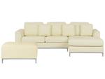 Ecksofa OSLO 2-tlg Beige - Creme - Silber - Armlehne davorstehend rechts - Ecke davorstehend links - Mit Hocker - Mit Kissen - Echtleder