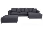 Ecksofa OSLO 2-tlg Dunkelgrau - Grau - Silber - Armlehne davorstehend rechts - Ecke davorstehend links - Mit Hocker - Mit Kissen - Textil