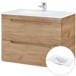 Badmöbel Waschplatz Set Wotaneiche Braun - Holzwerkstoff - 80 x 200 x 46 cm