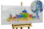 Bild handgemalt Bern Skyline Silhouette Grau - Massivholz - Textil - 120 x 60 x 4 cm