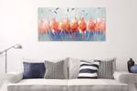 Tableau peint Tango des flamants roses Bleu - Rose foncé - Bois massif - Textile - En partie en bois massif - 140 x 70 x 4 cm