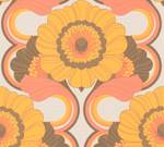 Retro-Tapete 70er Jahre Blumen Beige - Braun - Orange - Rot - Gelb