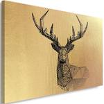 Bild Gold Hirsch Natur Tier Geometrisch Beige - Textil - 120 x 80 x 2 cm