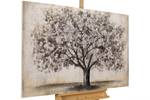 Tableau peint Racines de la vie Beige - Noir - Bois massif - Textile - 120 x 80 x 4 cm