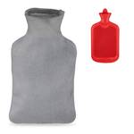 Wärmflasche mit Bezug 1,5 Liter Grau - Rot - Kunststoff - Textil - 19 x 35 x 5 cm