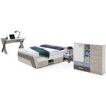 Jugendzimmer mit Bett 140x200 cm 4teilig Weiß - Holzwerkstoff