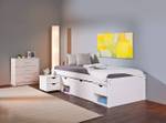 Bett mit Staufächern und Nachttisch mit Weiß - Holz teilmassiv - 96 x 48 x 209 cm