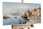 Tableau peint Mon rêve de Venise Bleu - Bois massif - Textile - 100 x 50 x 4 cm