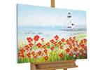 Acrylbild handgemalt Blick zum Meer Blau - Rot - Massivholz - Textil - 90 x 60 x 4 cm