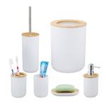 6 accessoires salle de bain en bambou Marron clair - Blanc