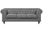 3-Sitzer Sofa CHESTERFIELD Grau - Hellgrau - Eiche Dunkel - 222 x 78 x 85 cm - Textil