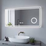 LED Badspiegel Kosmetikspiegel mit Uhr Silber - Glas - 120 x 60 x 5 cm