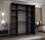 Armoire Lux 2 Noir - Imitation chêne - Argenté - Largeur : 200 cm