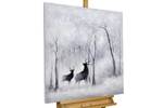 Tableau peint à la main Winterly Forest Noir - Gris - Blanc - Bois massif - Textile - En partie en bois massif - 80 x 80 x 4 cm