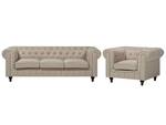 Sitzgruppe CHESTERFIELD 2-tlg Beige - Eiche Dunkel - 222 x 79 x 85 cm