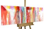 Tableau peint Écoulement confortable Rouge - Bois massif - Textile - 150 x 50 x 4 cm