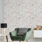 Papier Peint FEUILLES Fleurs Nature Beige - Noir - Gris - Blanc - Papier - Textile - 53 x 1000 x 1000 cm