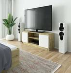 Meuble TV K140 2T 1S CLP Imitation chêne clair - Blanc