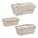 Rechteckiger Blumentopf im 3er Set Braun - Weiß - Metall - Kunststoff - Rattan - 35 x 13 x 19 cm