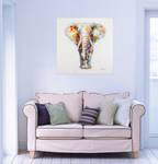Tableau peint à la main Éléphant doux Bois massif - Textile - 80 x 80 x 4 cm
