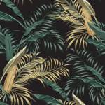 Papier Peint FEUILLES Tropicales Nature Beige - Noir - Marron - Vert - Papier - Textile - 53 x 1000 x 1000 cm