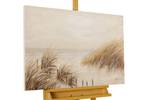 Tableau peint Un jour à la plage Beige - Bois massif - Textile - 90 x 60 x 4 cm