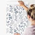 Papier Peint Brindilles PLANTES Nature Bleu - Gris - Blanc - Papier - Textile - 53 x 1000 x 1000 cm