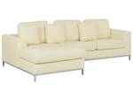 Ecksofa OSLO 2-tlg Beige - Creme - Silber - Armlehne davorstehend links - Ecke davorstehend rechts - Mit Hocker - Mit Kissen - Echtleder