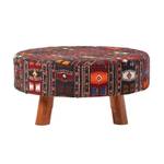 Hocker Kilim-Design Holzfüße Rund 62 x 30 x 62 cm