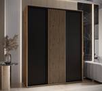 SCHWEBETÜRENSCHRANK SAPPORO 1 Schwarz - Eiche Dekor - 190 x 60 cm - 3 Türen