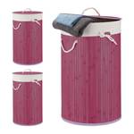 Lot de 3 paniers à linge bambou ronds Mauve - Blanc