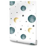 Papier Peint Pour Enfants LUNES Étoiles Bleu - Blanc - Jaune - Papier - Textile - 53 x 1000 x 1000 cm