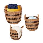 3er Set Aufbewahrungskörbe aus Seegras Schwarz - Braun - Naturfaser - Rattan - 35 x 35 x 35 cm