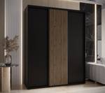 SCHWEBETÜRENSCHRANK SAPPORO 1 Schwarz - Eiche Dekor - 200 x 60 cm - 3 Türen