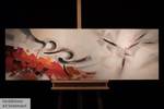 Acrylbild handgemalt Warm Elegance Grau - Rot - Massivholz - Textil - 150 x 50 x 4 cm
