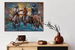 Tableau en bois Cowboys Ride at Sunset Marron - Métal - En partie en bois massif - 100 x 75 x 6 cm