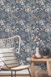 Tapete tropische Blätter und Blüten 7484 Blau - Naturfaser - Textil - 50 x 900 x 900 cm